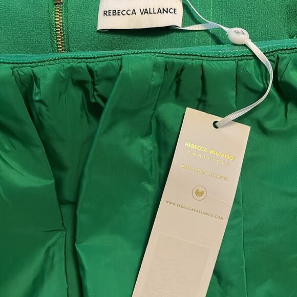Rebecca Vallance Dress  Off The Shoulder Midi Green Virgil Size 2 - Picture 6 of 7